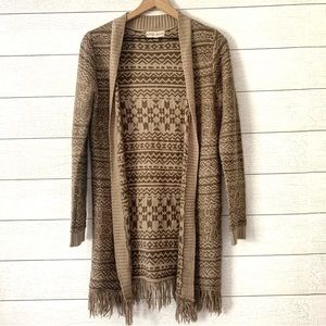 Knox Rose Brown Fringe Aztec Open Knit Cardigan